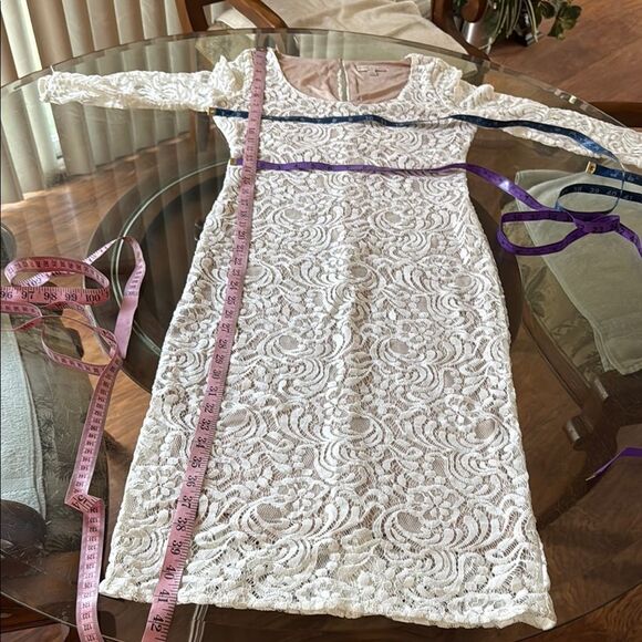 Eva Mendes for New York & Company White Lace Crotchet Midi Dress Sz 2 3/4 Sleeve - Picture 17 of 17